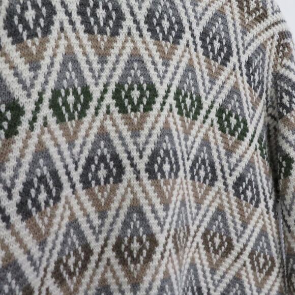 Alfred Dunner Womens Sz L Cream Green Tan Diamond Knit Sweater Made in the USA - Picture 4 of 7